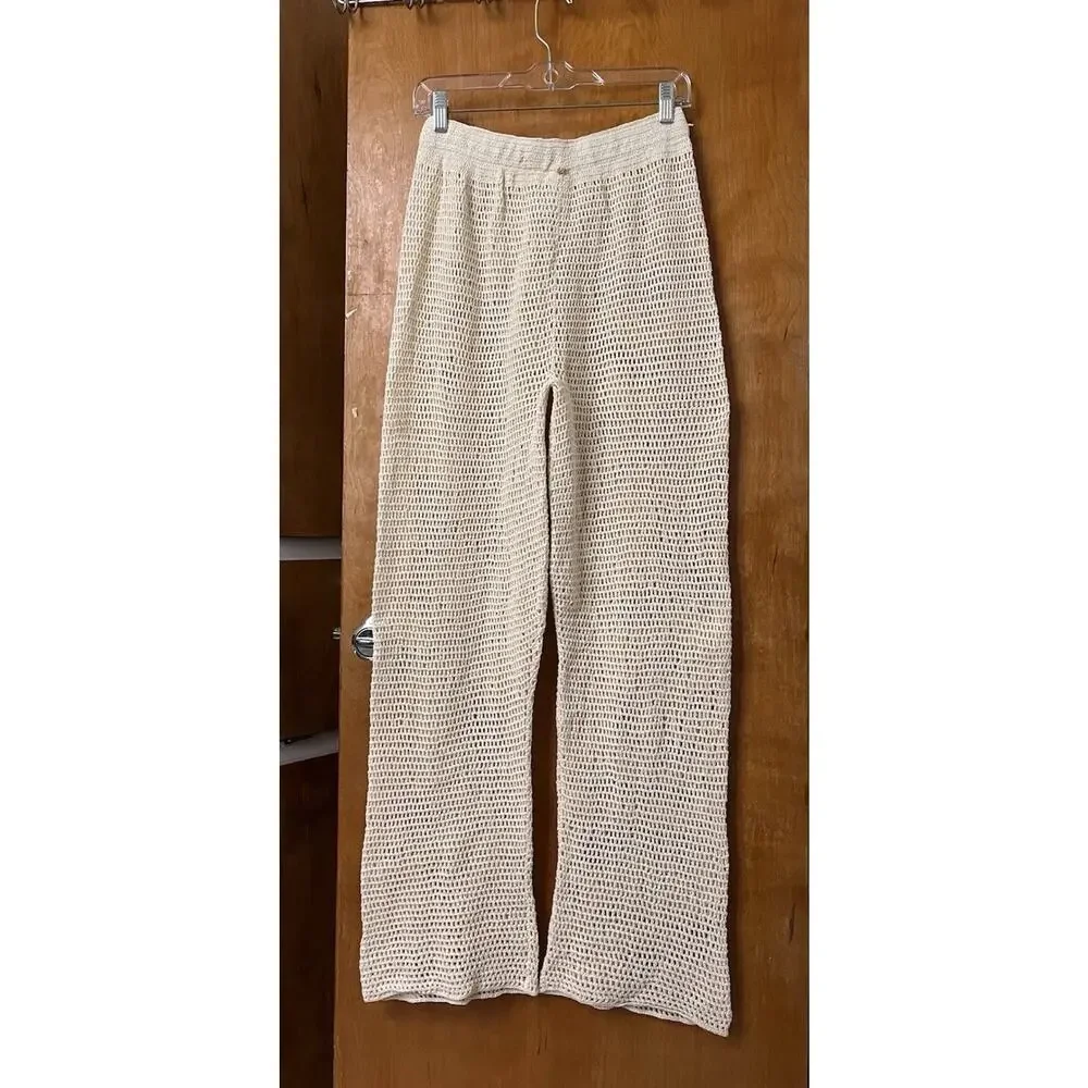 PQ Swim Eliza Crochet High Waist Pants Ivory Cream Beach Size XS/S Festival Boho